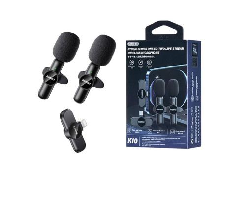 Беспроводной Remax K10 петличный с двумя микрофонами, черный
